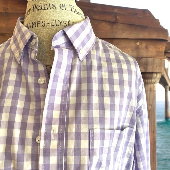 Men’s George Button Down Long Sleeved Shirt. L. Violet and white gingham - Picture 3 of 13